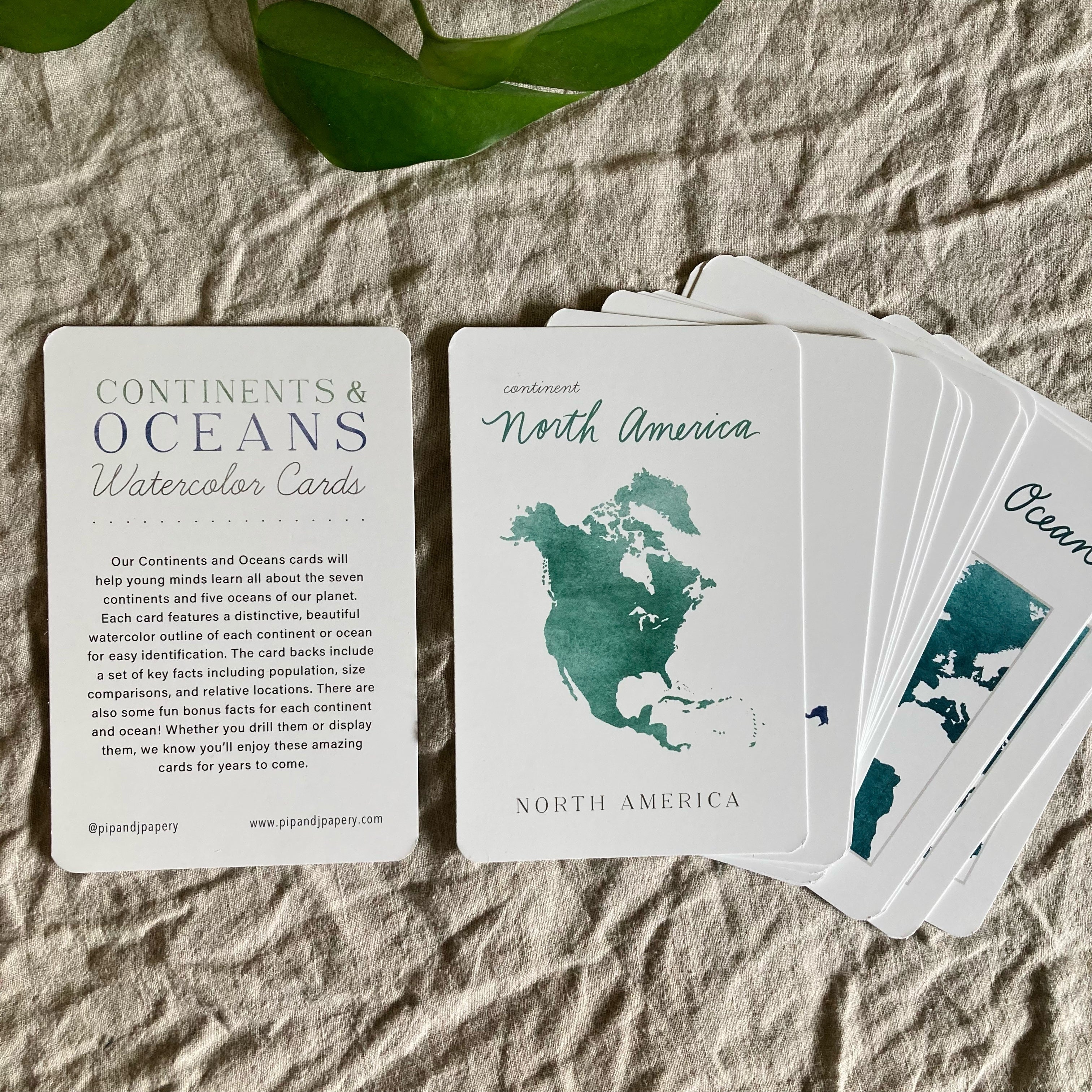 Continents and Oceans Watercolor Cards – Pip & J Papery